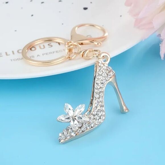 Fashion Rhinestone High-heeled Crystal Shoe Key Chain Handbag Charm - Picture 1 of 4